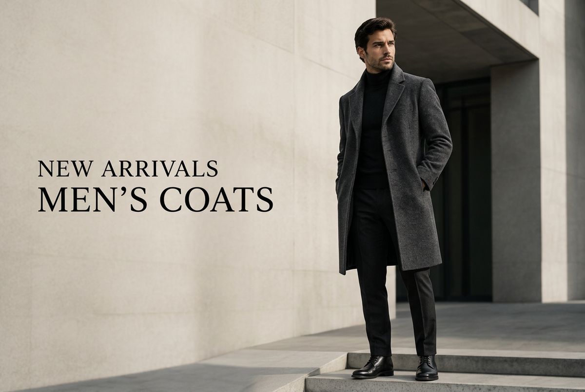 Revised men's coats banner with full-body model